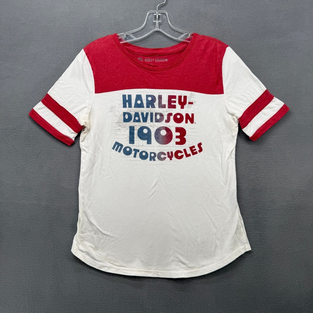 Harley-Davidson Tee Womens M 1903 Motorcycles Ringer Graphic T-Shirt Red White